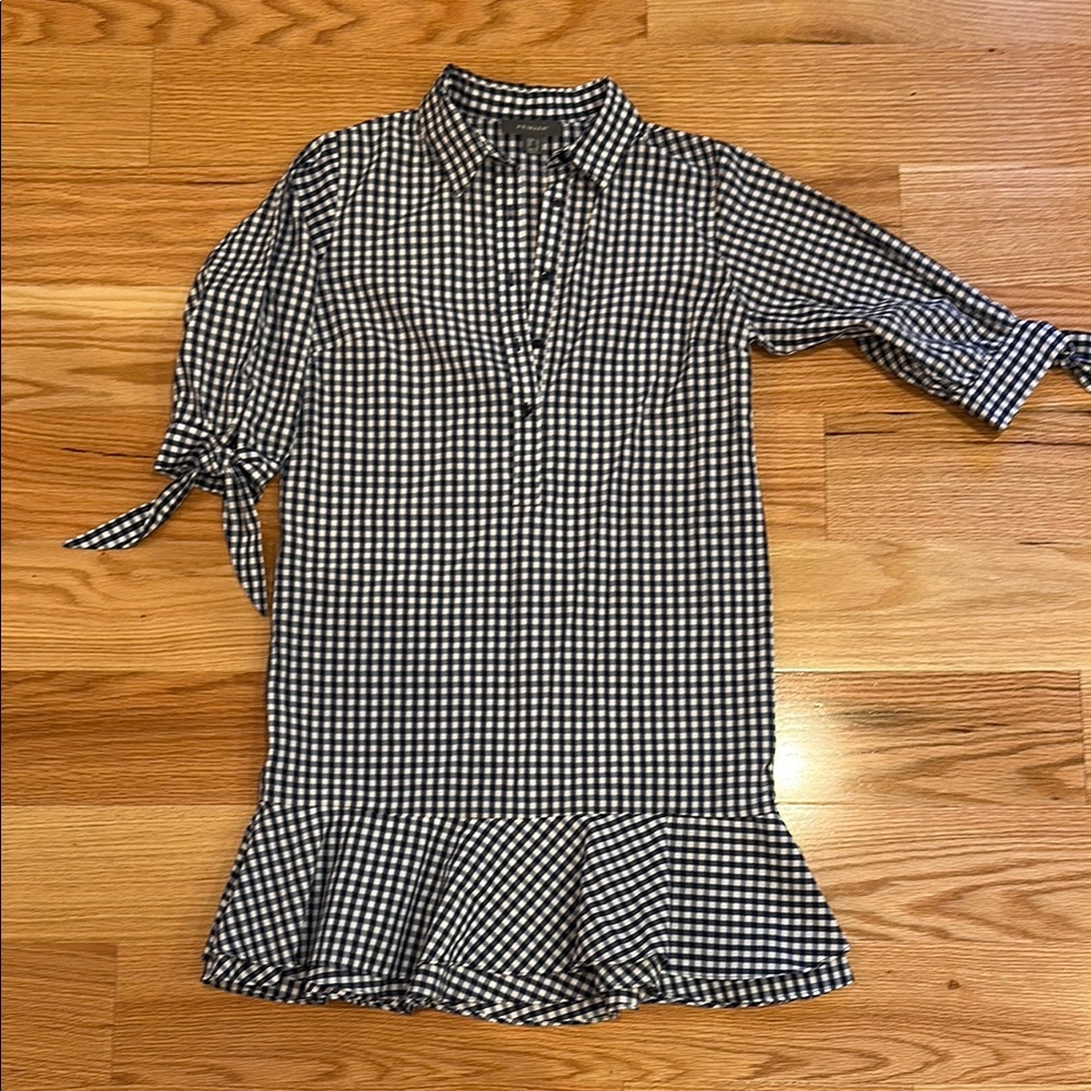 Primark Gingham Checkered Navy Dress with Drop Waist Ruffle Hem Sz 6 NWT